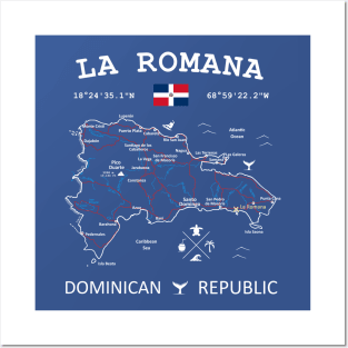 La Romana Dominican Republic Flag Travel Map Coordinates GPS Posters and Art